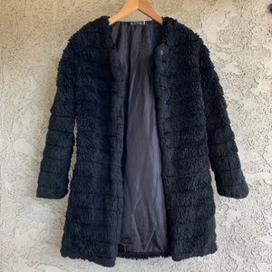 Black Faux Fur Lined Cropped Mini Coat